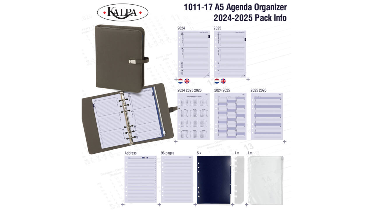 Organizer Kalpa A5 inclusief agenda 2024-2025 7dagen/2pagina's grijs