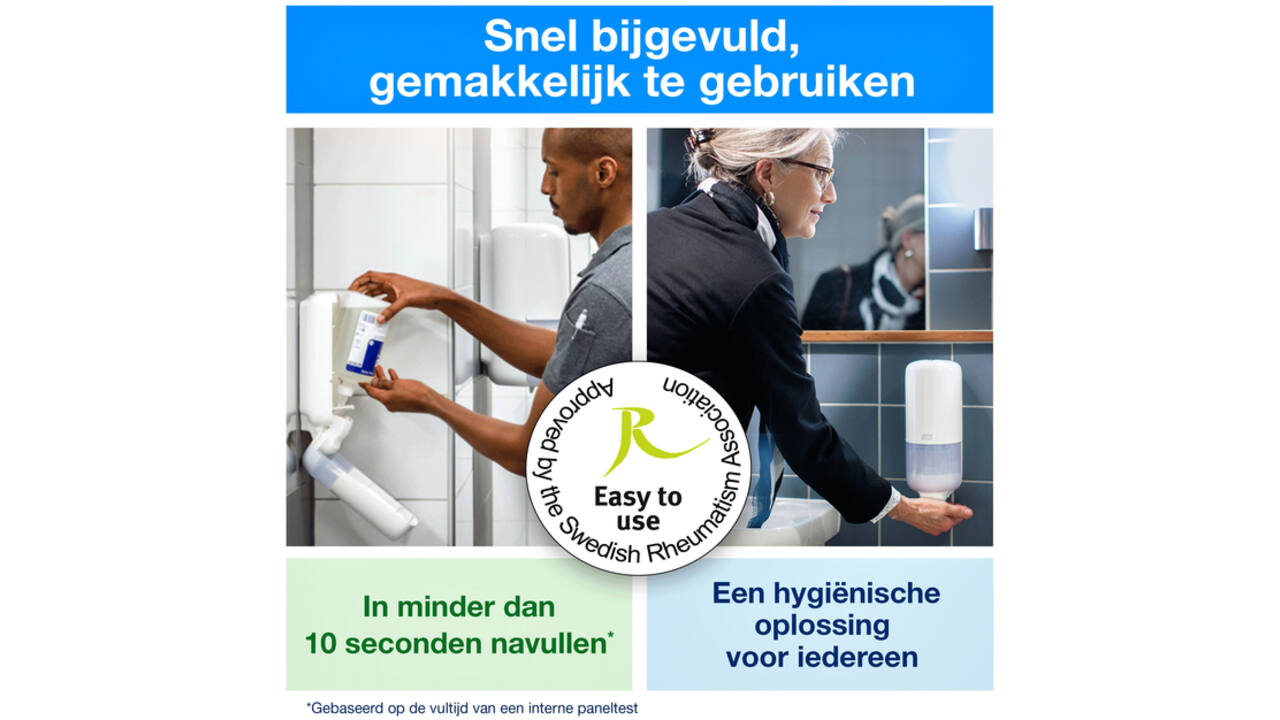 Alcoholgel Tork S4 voor handdesinfectie ongeparfumeerd 1000ml 424103