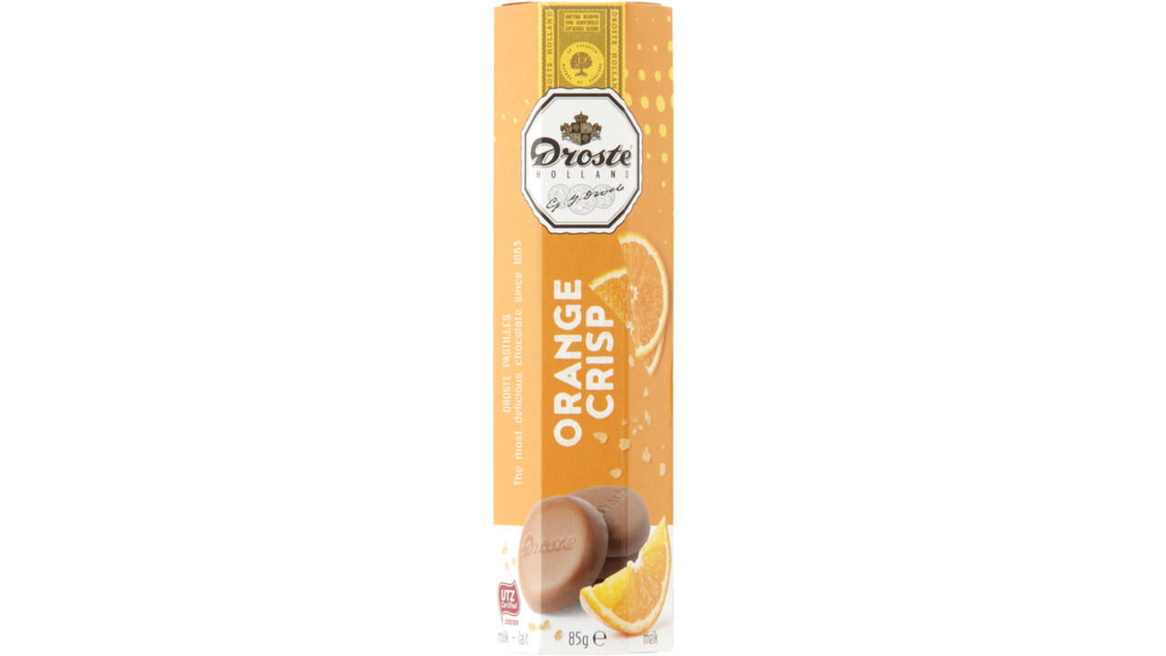 Chocolade Droste pastilles melk orange crisp 85gr
