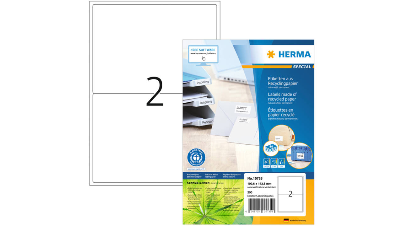 Etiket HERMA recycling 10735 199.6x143.5mm 160stuks wit