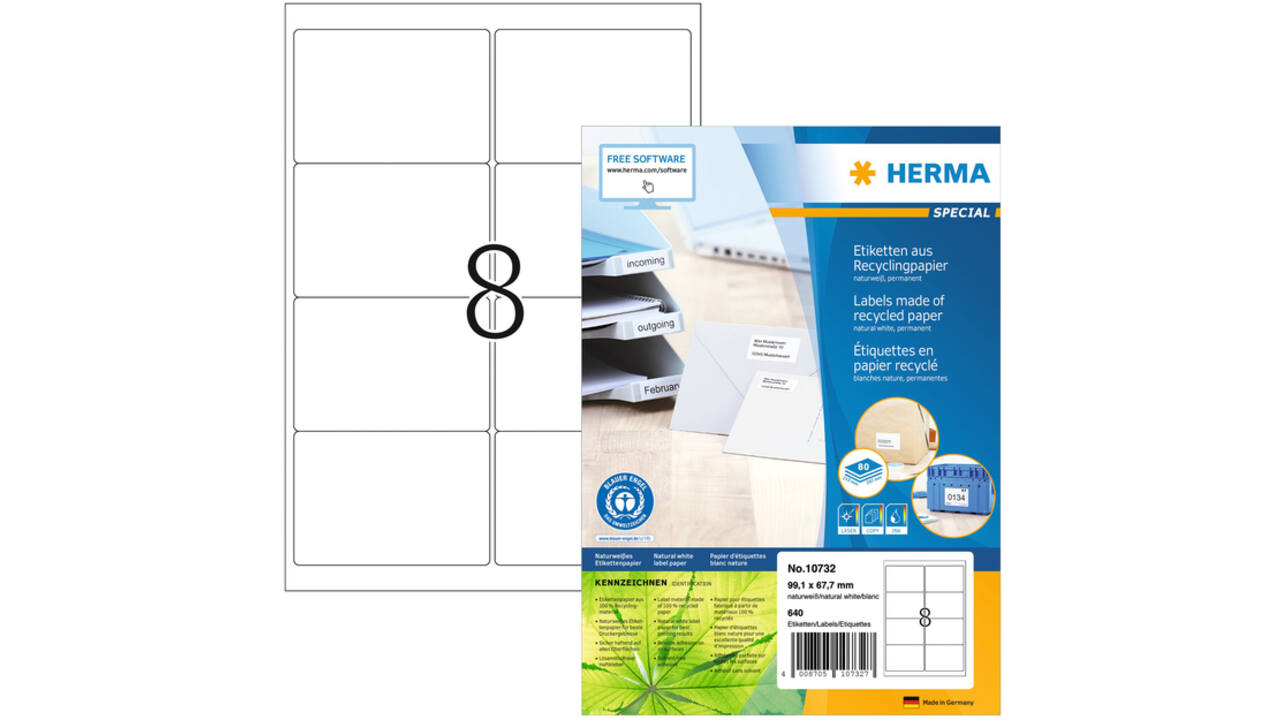 Etiket HERMA recycling 10732 99.1x67.7mm wit 640 stuks