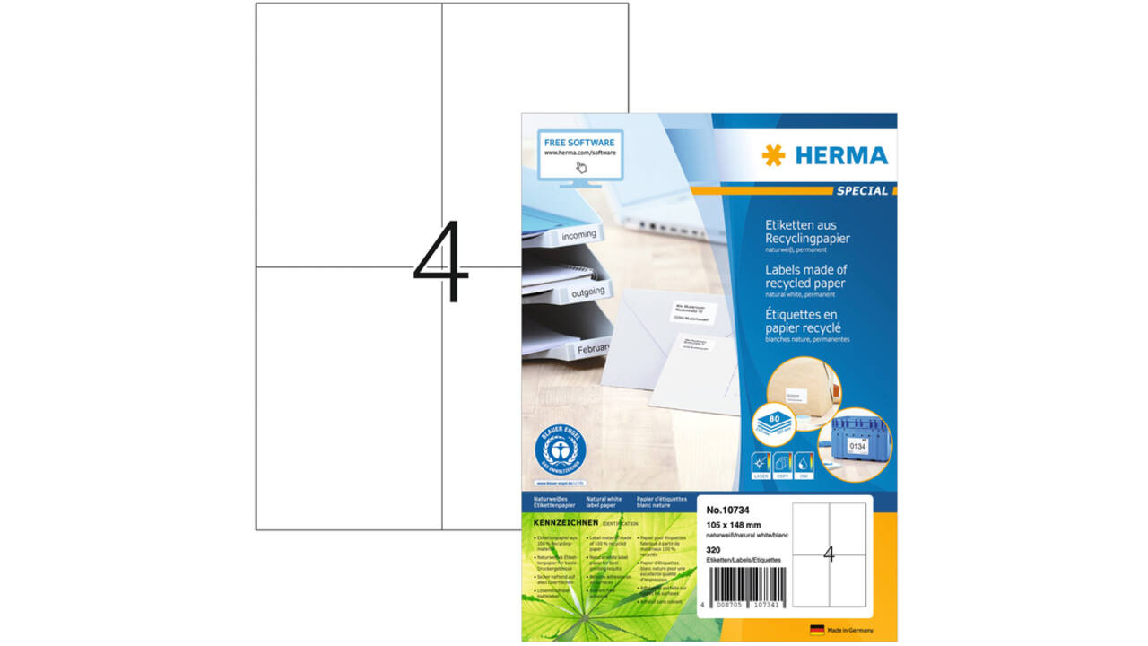 Etiket HERMA recycling 10734 105x148mm 320stuks wit