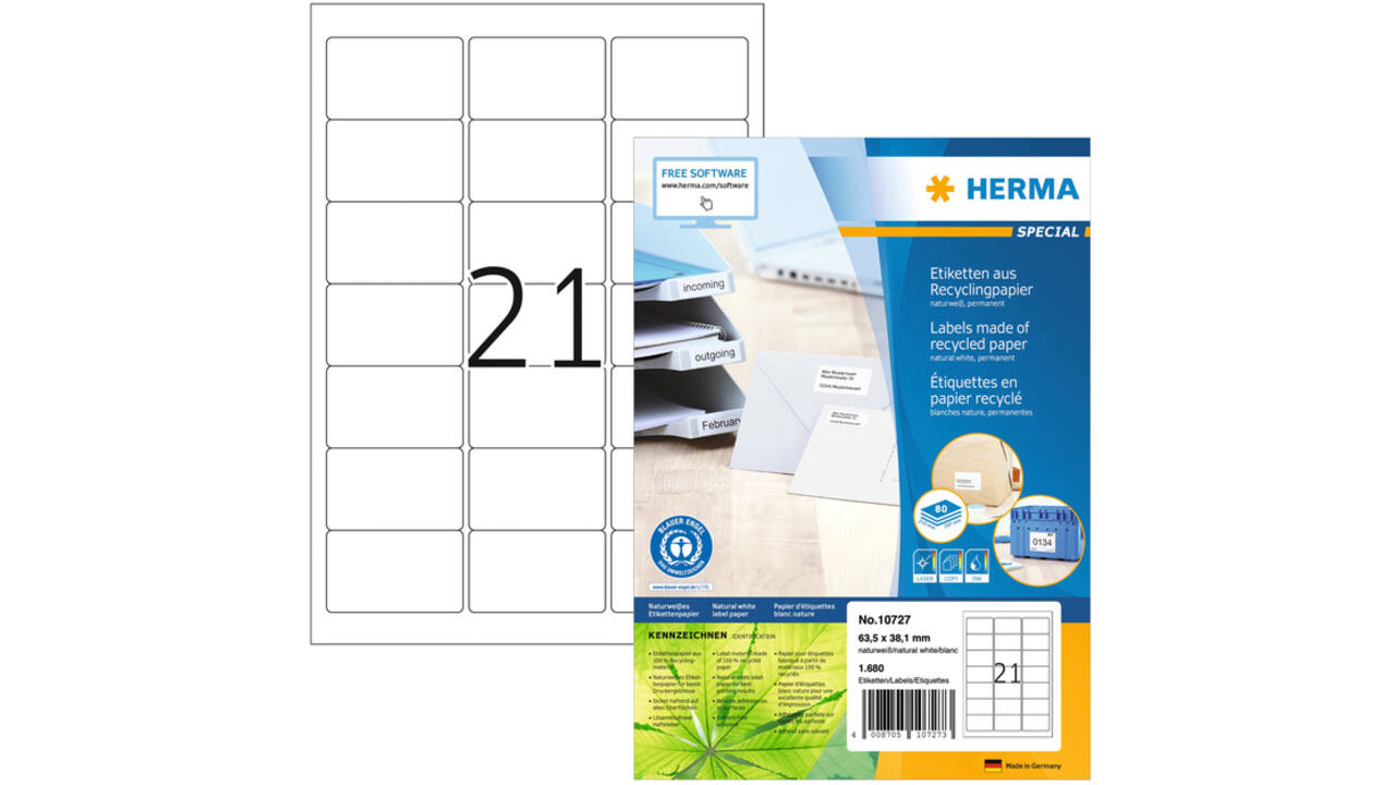 Etiket HERMA recycling 10727 63.5x38.1mm 1680stuks wit