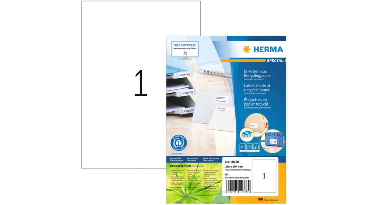 Etiket HERMA recycling 10738 210x297mm 80stuks wit