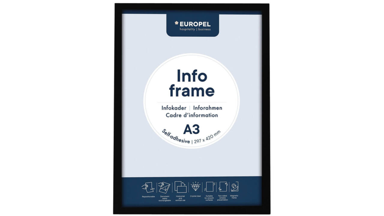 Infokader Europel zelfklevend A3 zwart