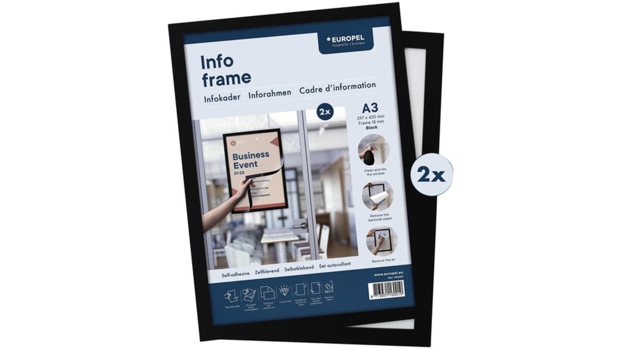 Infokader Europel zelfklevend A3 zwart