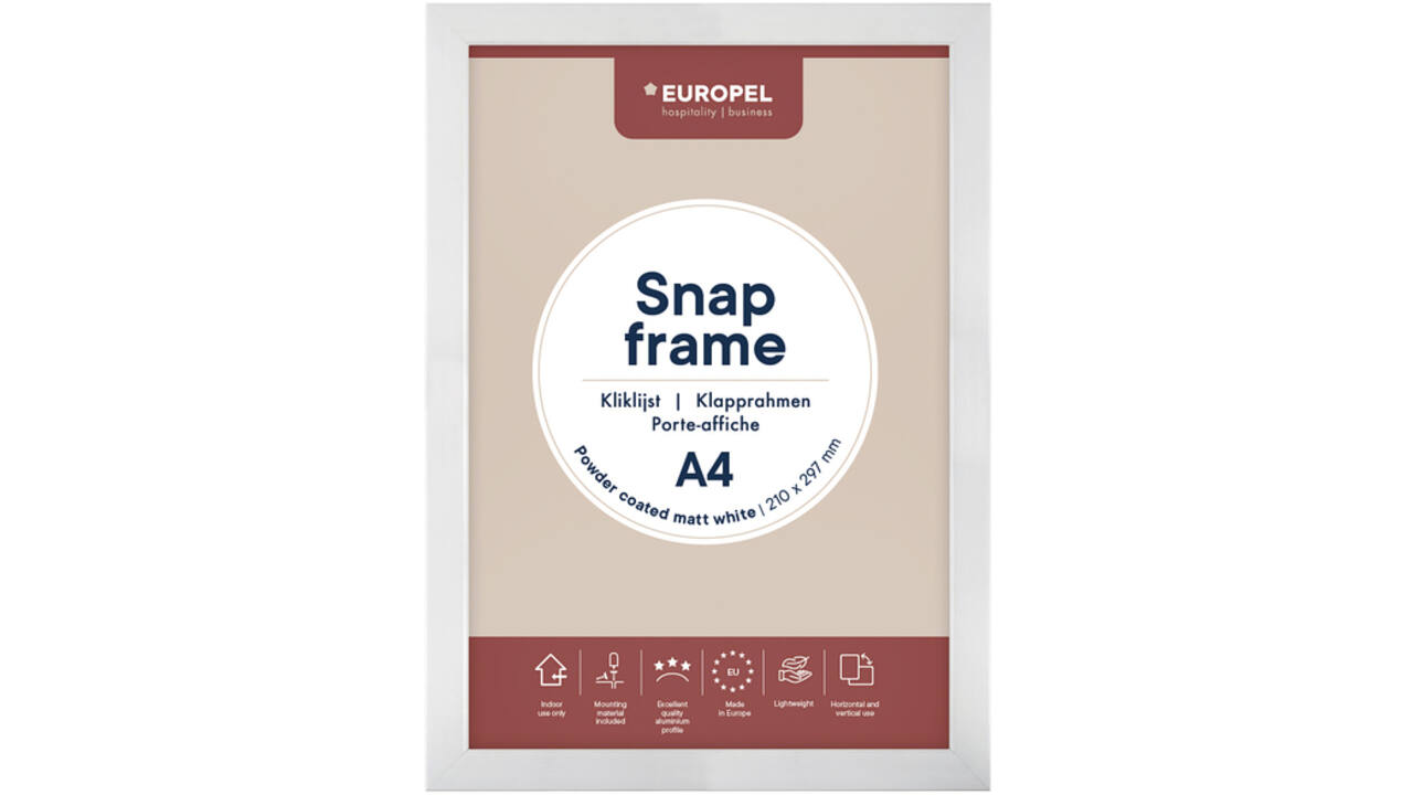 Kliklijst Europel A4 25mm mat wit