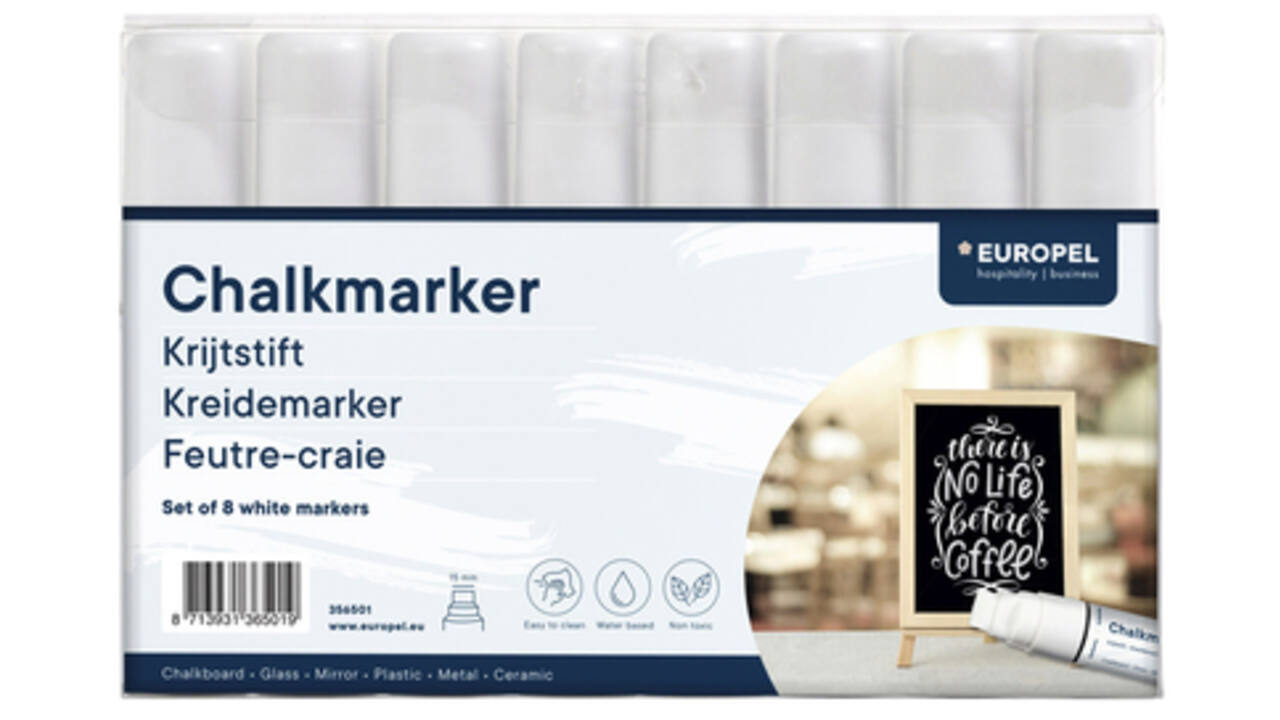 Krijtstift Europel 15mm wit etui 8 stuks