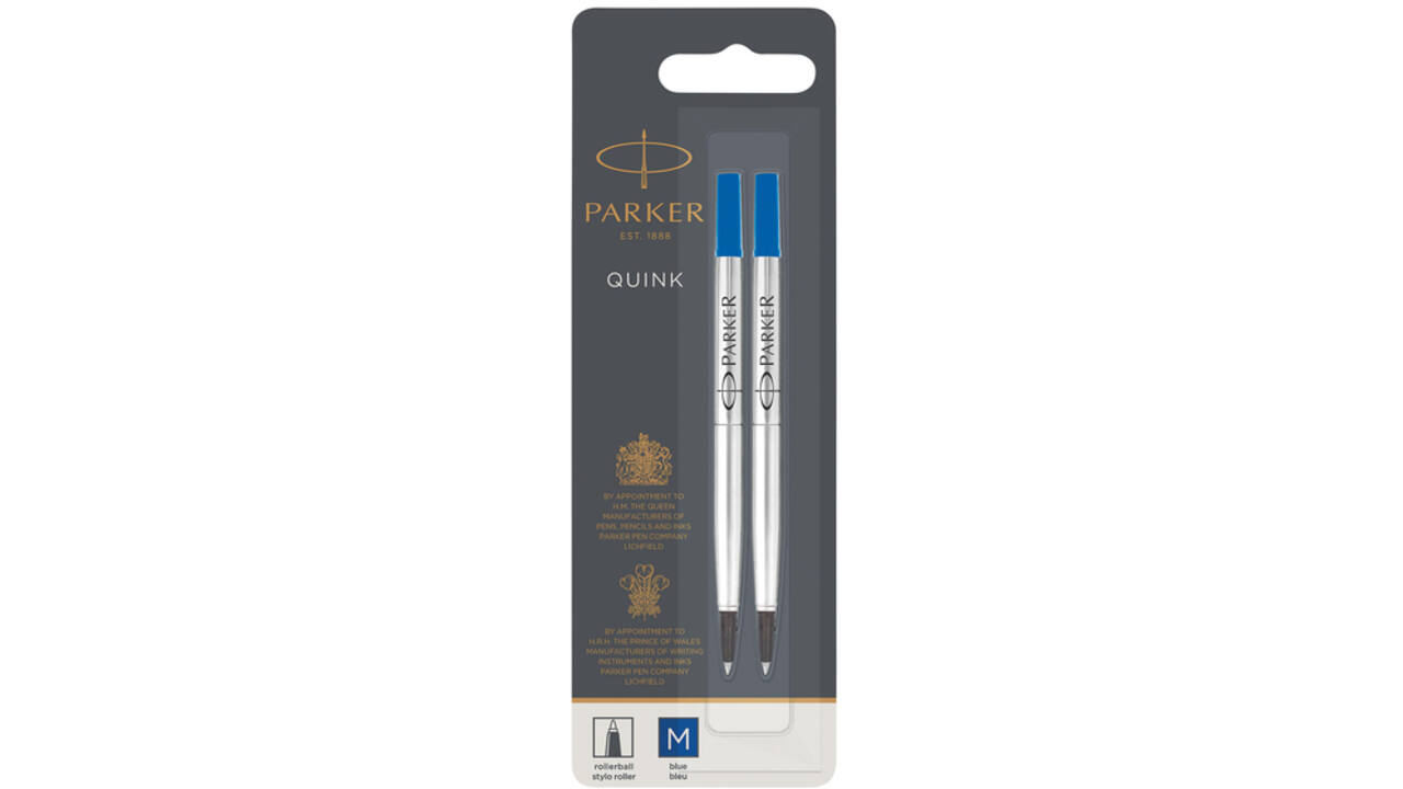 Rollerpenvulling Parker Quink medium blauw blister à 2 stuks