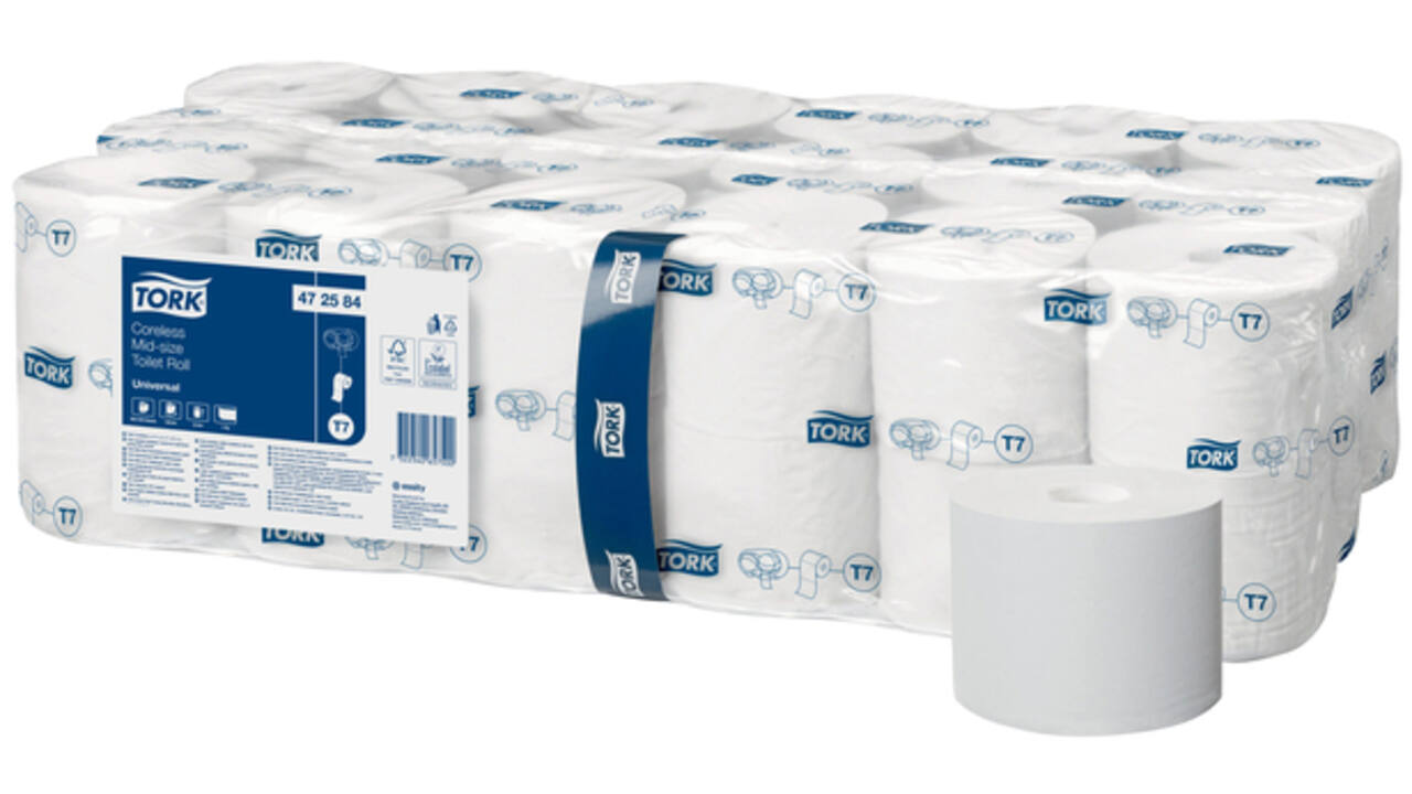 Toiletpapier Tork T7 hulsloos Universal mid-size 1-laags 1300vel wit 472584
