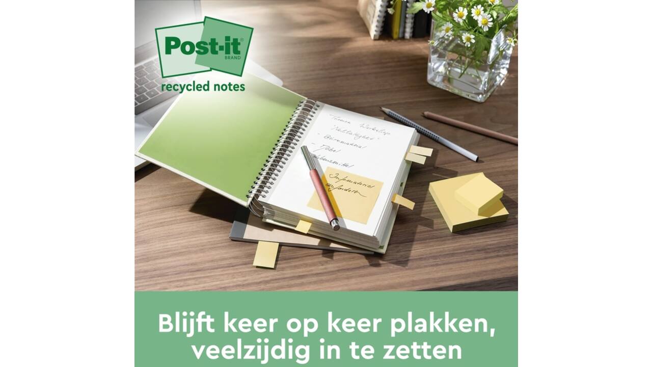 Memoblok Post-it 654 RSS12CY 76x76mm geel 14+4 gratis