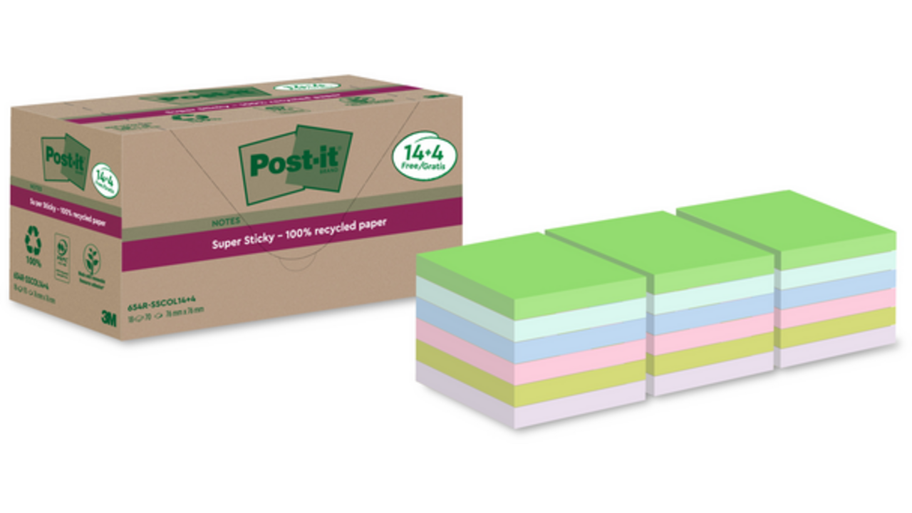Memoblok Post-it 654 RSS12COL 76x76mm colour 14+4 gratis