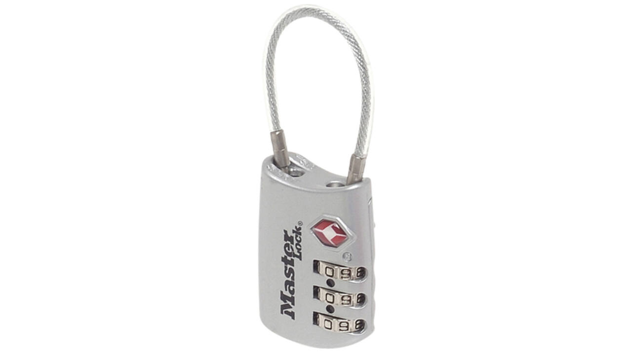 Hangslot Masterlock 3-cijfer combinatie TSA met kabel assorti in willekeurige kleur 30mm