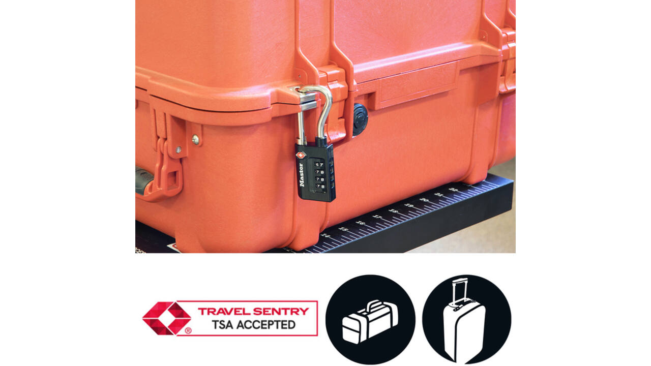 Hangslot Masterlock 4-cijfer combinatie TSA lange beugel zwart 35mm