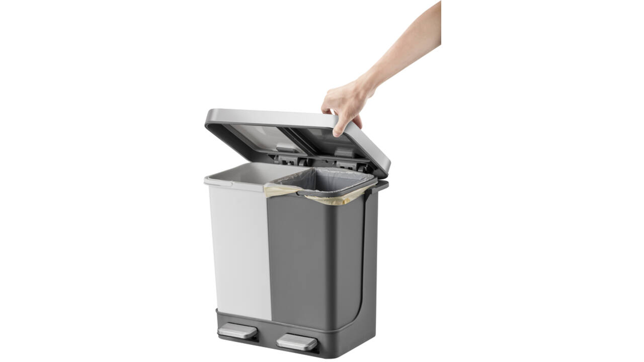 Afvalbak EKO Hana Duo Recycling pedaalemmer 2x10liter grijs wit