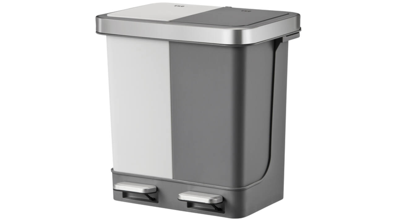 Afvalbak EKO Hana Duo Recycling pedaalemmer 2x10liter grijs wit