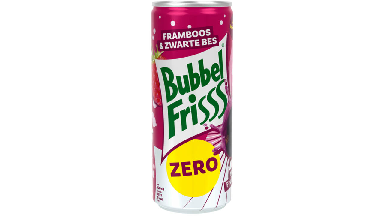 Fruitdrank DubbelFrisss framboos zwarte bes zero blik 250ml