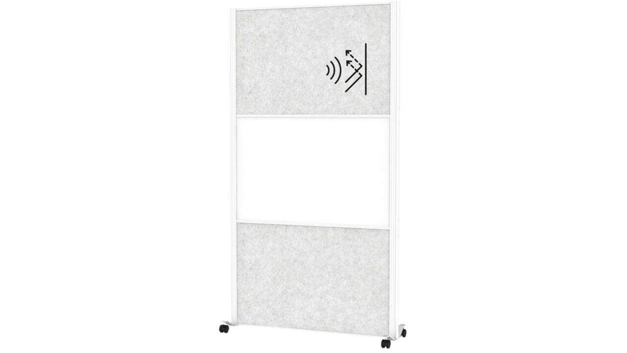 Scheidingswand MAUL akoestiek lichtgrijs/whiteboard mobiel