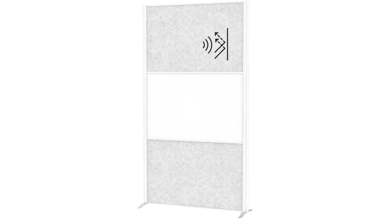 Scheidingswand MAUL akoestiek lichtgrijs/whiteboard voet
