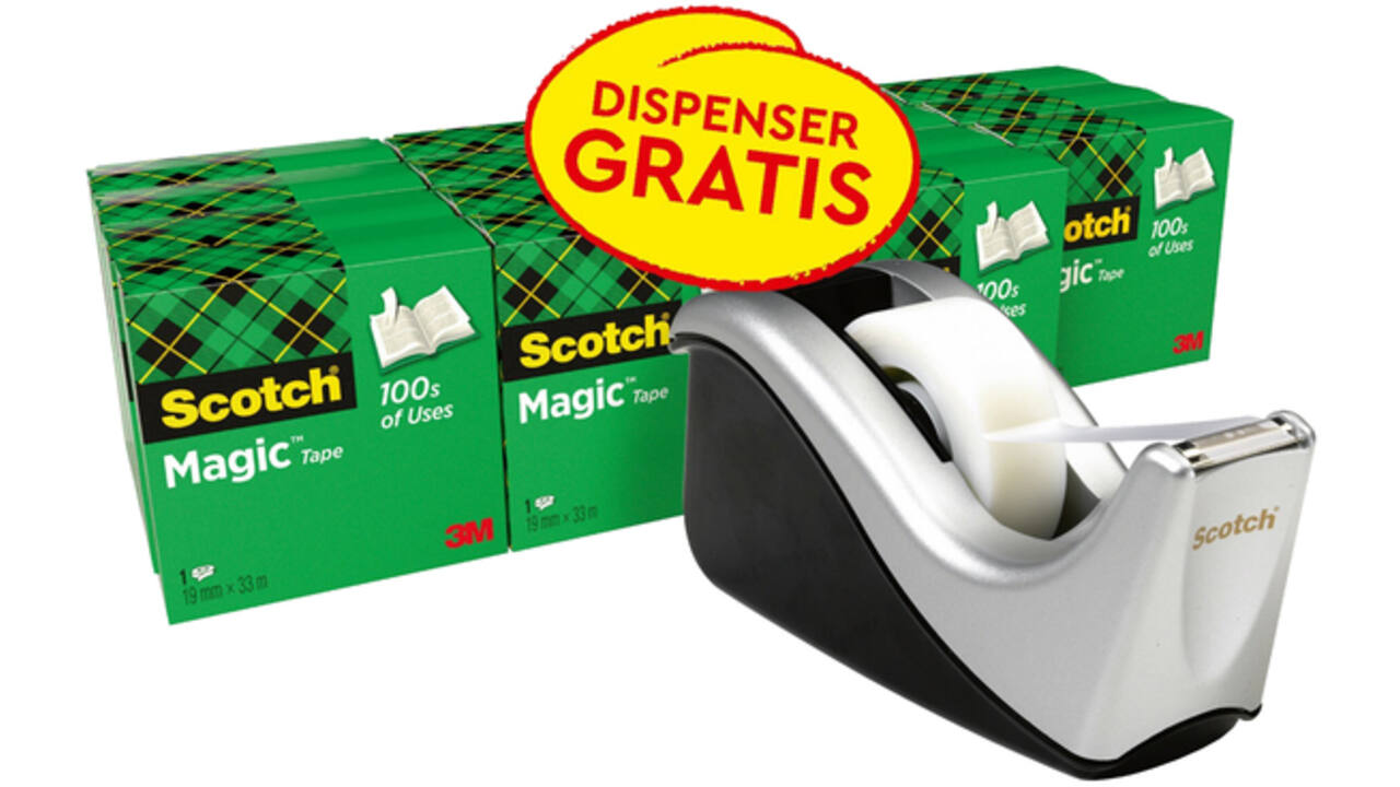 Plakband Scotch Magic 819 19mmx33m mat + plakbandhouder zilver 16 rollen