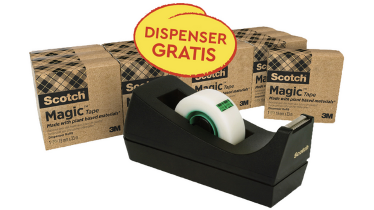 Plakband Scotch Magic 810 19mmx33m transparant 14 rollen + plakbandhouder zwart