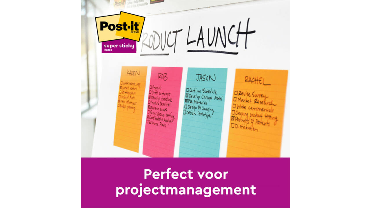 Memoblok 3M Post-it 584 127x203mm Super Sticky lijn assorti kleur