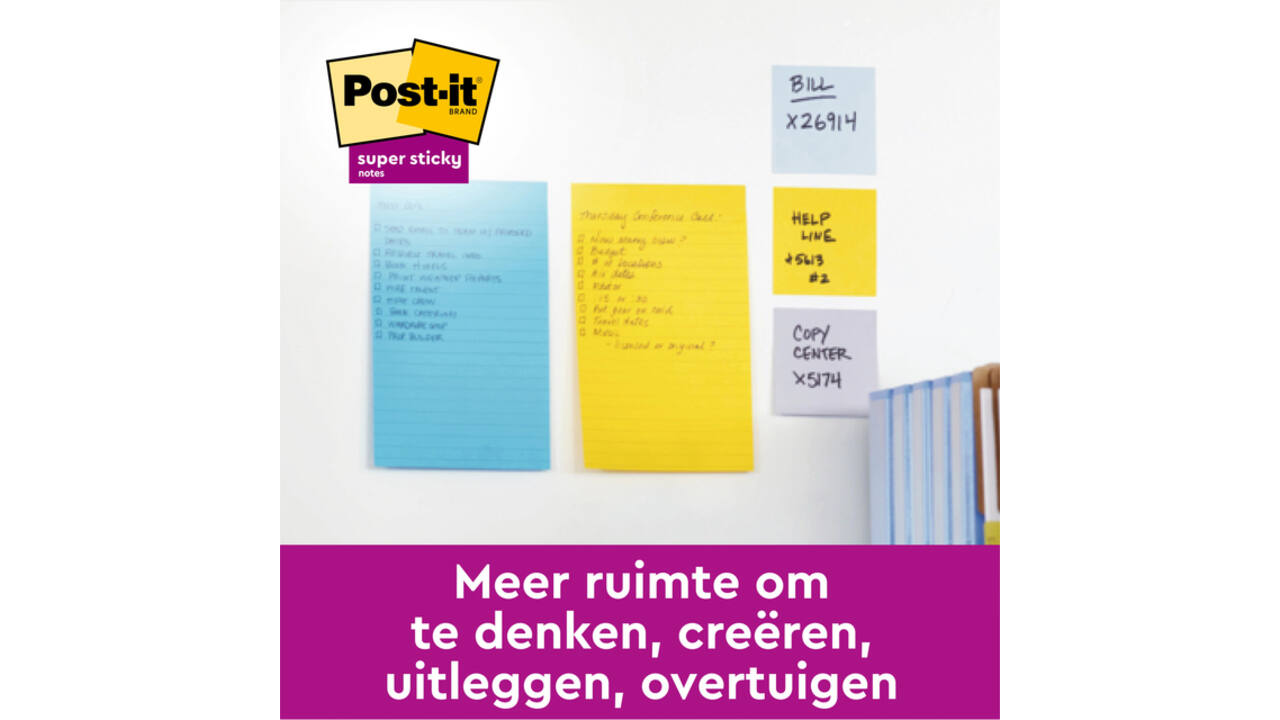 Memoblok 3M Post-it 584 127x203mm Super Sticky lijn assorti kleur
