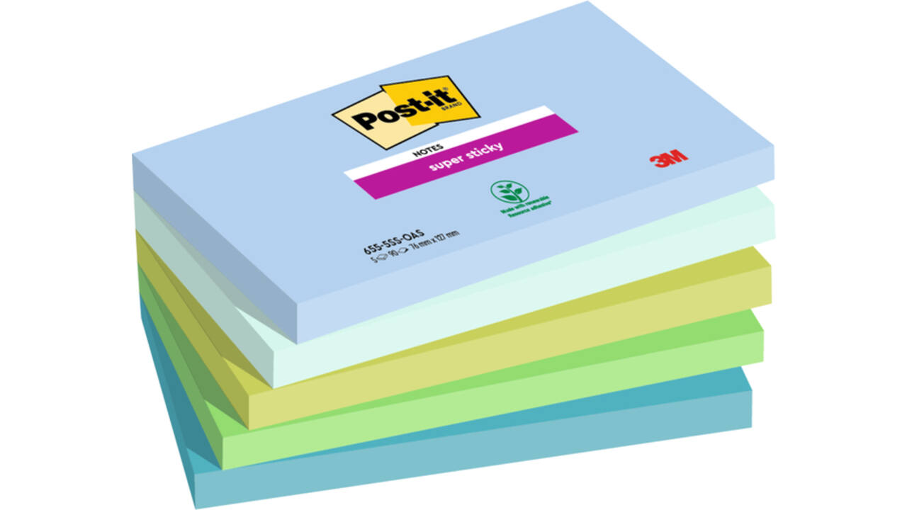 Memoblok 3M Post-it 655 76mmx127mm Super Sticky Oasis