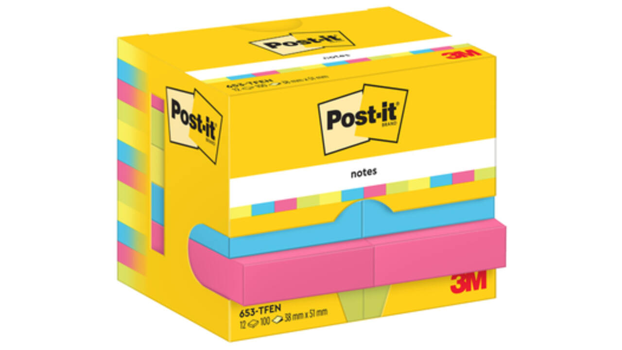 Memoblok 3M Post-it 653 38x51mm neon assorti kleur