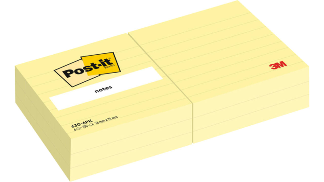Memoblok 3M Post-it 630 76x76 mm lijn geel