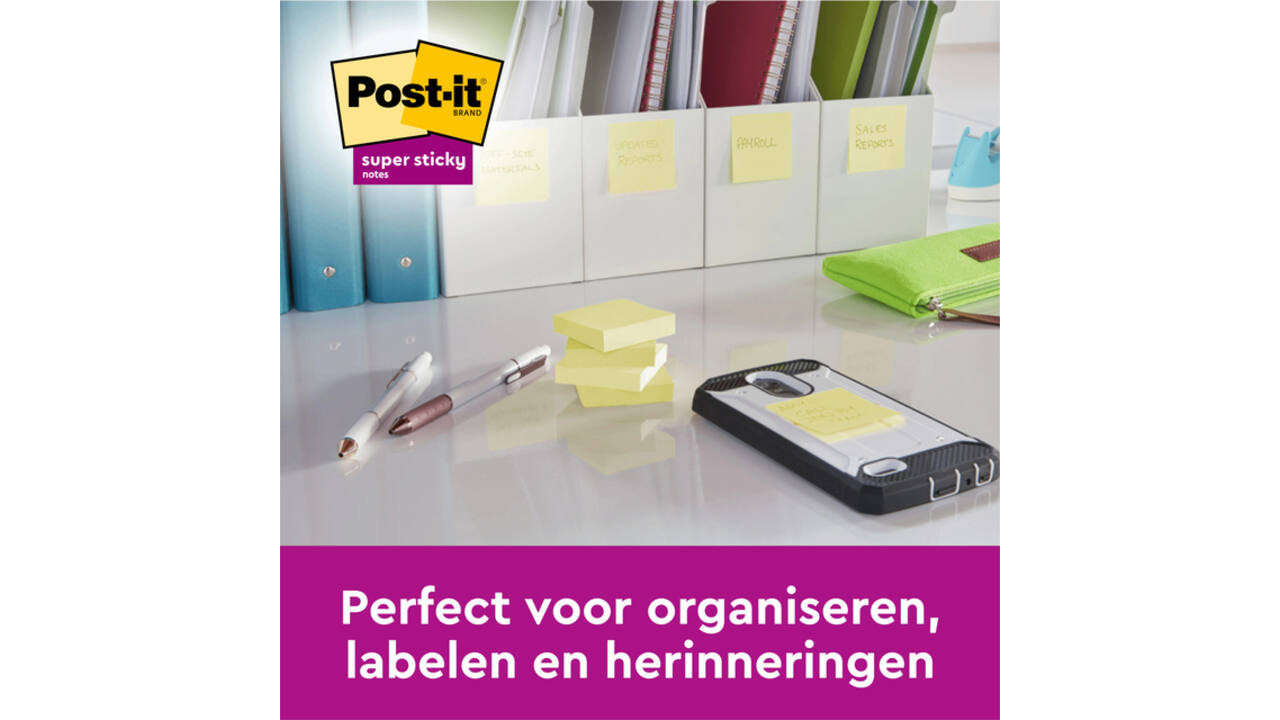 Memoblok 3M Post-it 622 Super Sticky 47.6x47.6mm geel 21 + 3 gratis