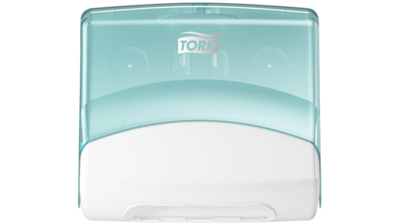 Reinigingsdoekdispenser Tork W4 Performance wandmontage wit/turqoise 654000