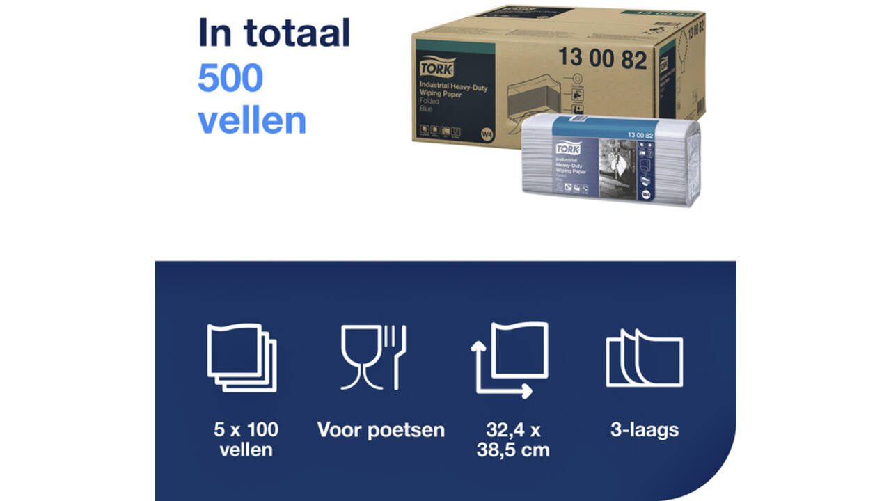 Reinigingsdoek Tork Heavy-Duty W4 gevouwen 100 vel blauw 130082