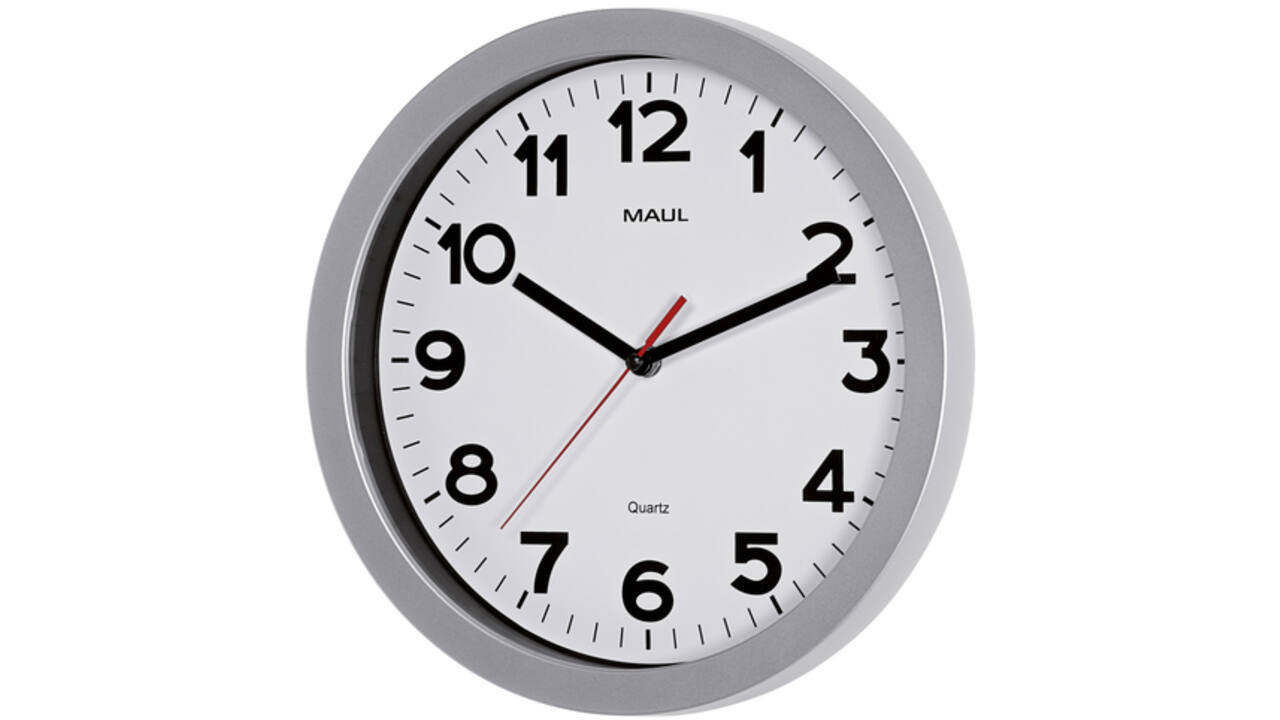 Wandklok MAUL Step Quartz Ø30x5cm kunststof zilver/wit stildraaiend