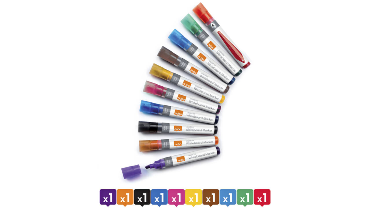 Viltstift Nobo whiteboard Liquid ink rond assorti 3mm 10stuks