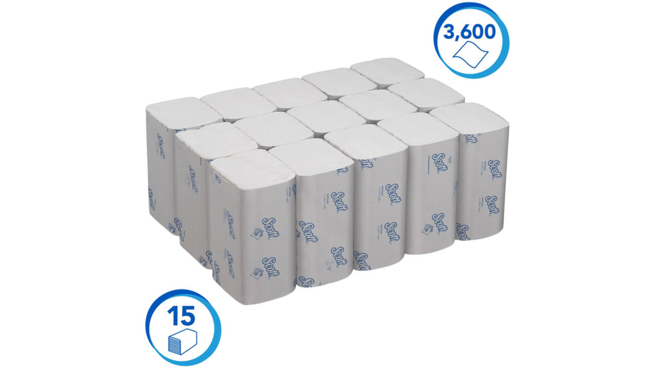Handdoek Scott Essential i-vouw 1-laags 200x318mm 15x240 vel wit 6669
