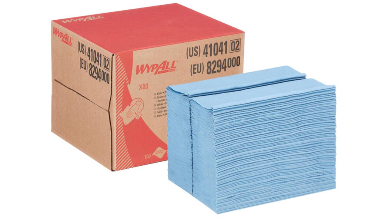 Poetsdoek WypAll X80 PowerClean 28,2x42,70cm 160 vel draagdoos blauw 8294