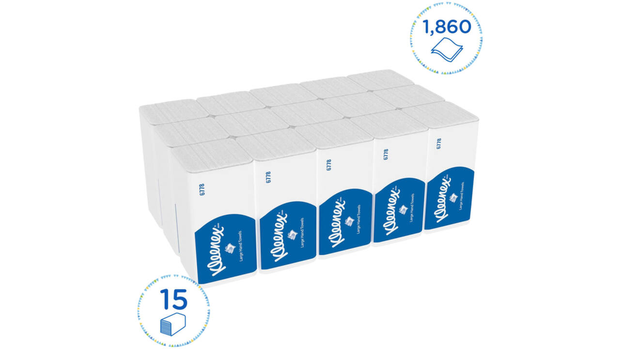 Handdoek Kleenex Ultra i-vouw 2-laags 215x318mm 15x124 vel wit 6778