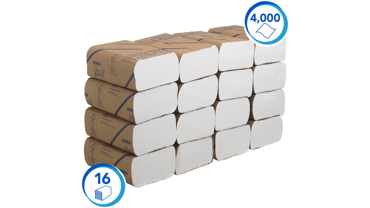 Handdoek Scott m-vouw 1laags 20.3x24cm wit 16x250stuks 3749