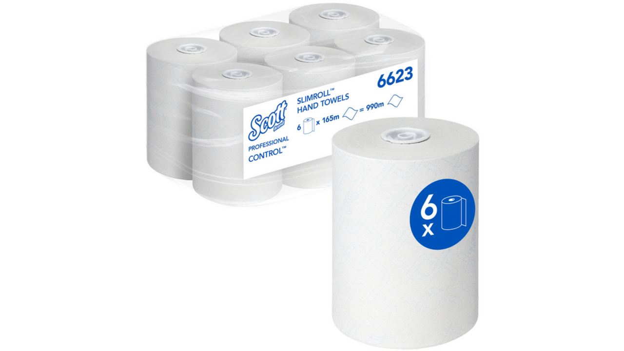 Handdoekrol Scott Slimroll 1-laags 165m wit 6623
