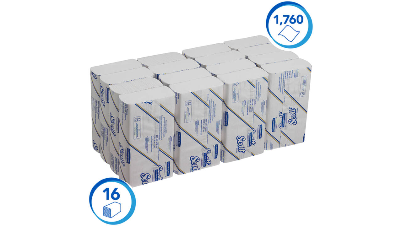 Handdoek Scott Slimfold m-vouw 1-laags 19x29,5cm wit 16x110stuks 5856