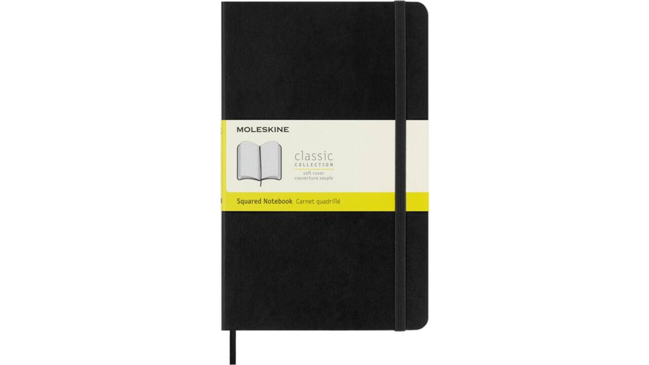 Notitieboek Moleskine large 130x210mm ruit 5x5mm soft cover zwart