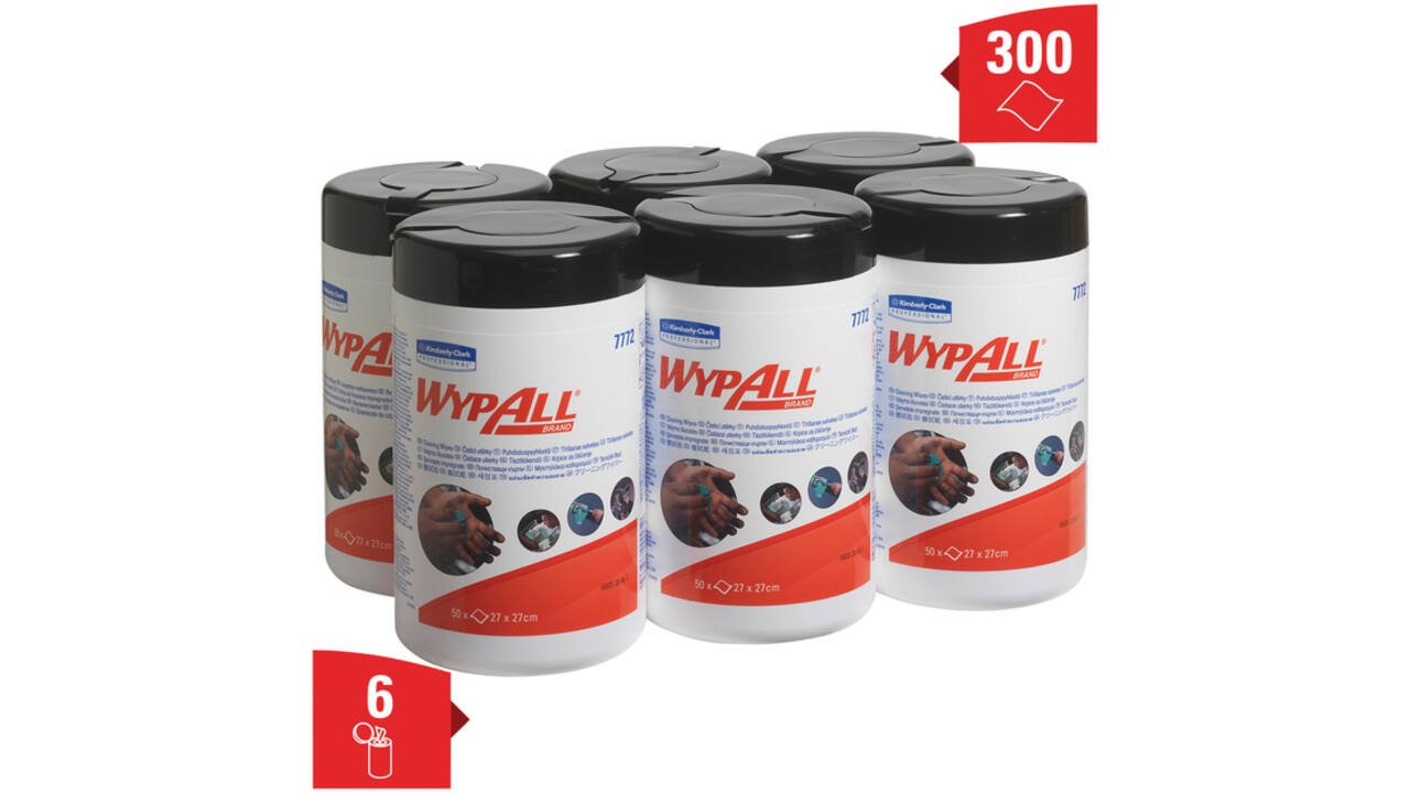 Reinigingsdoek WypAll geïmpregneerd 27x27cm 50vel per bus groen 7772