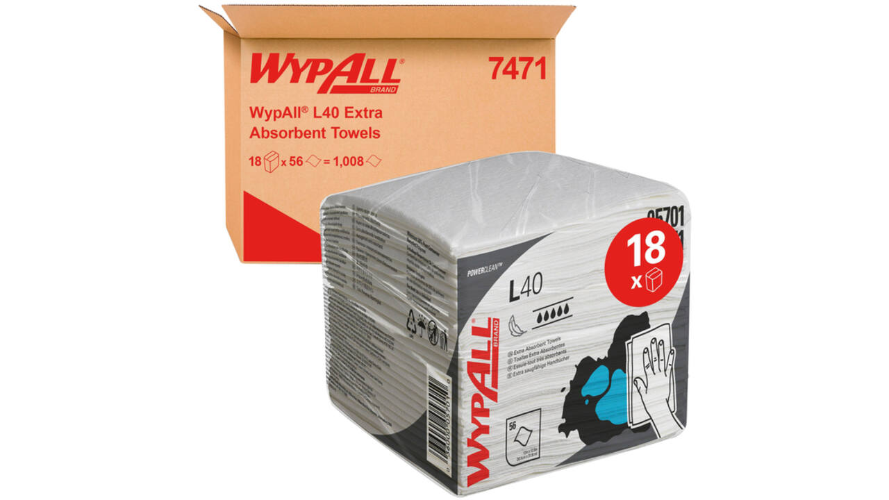 Poetsdoek WypAll L40 1-laags 304x317mm 18x56stuks wit 7471