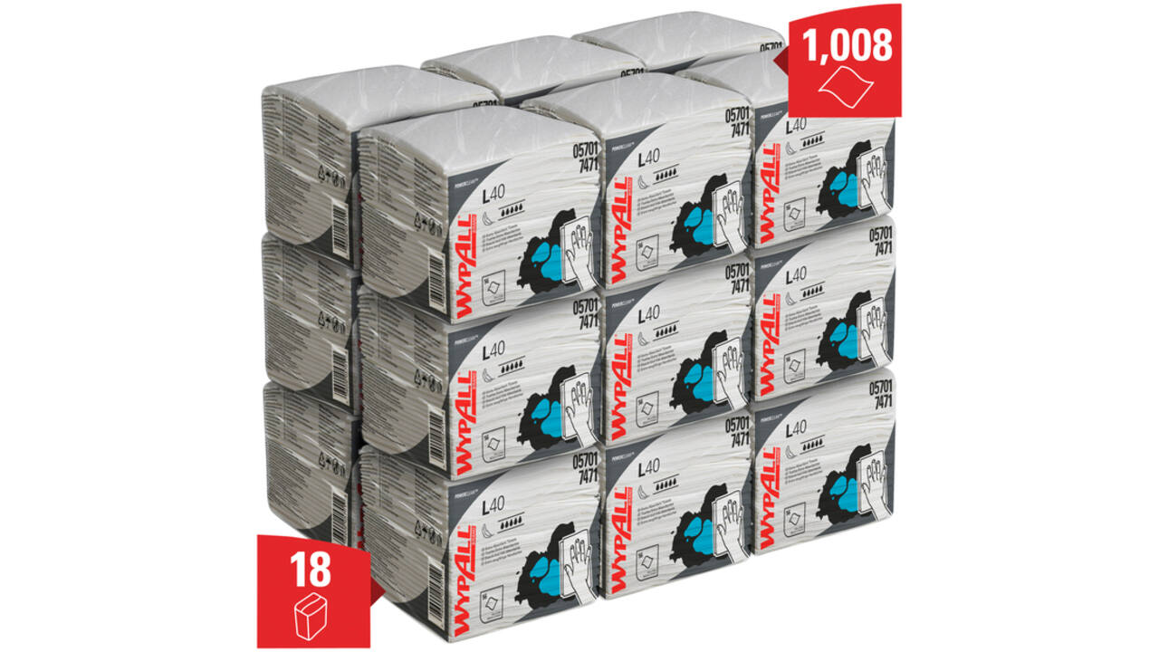 Poetsdoek WypAll L40 1-laags 304x317mm 18x56stuks wit 7471