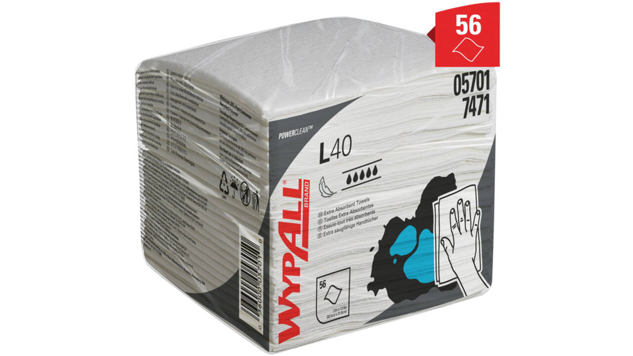 Poetsdoek WypAll L40 1-laags 304x317mm 18x56stuks wit 7471