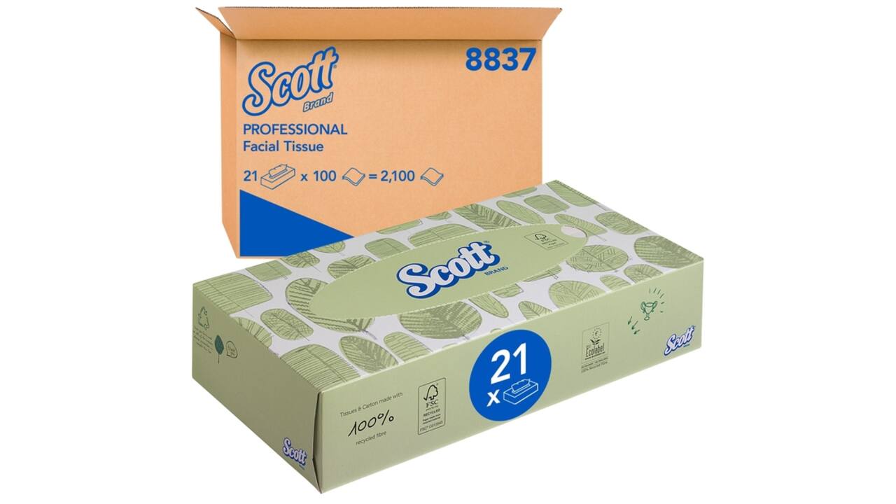 Facial tissues Scott 2-laags standaard 21x100stuks wit 8837