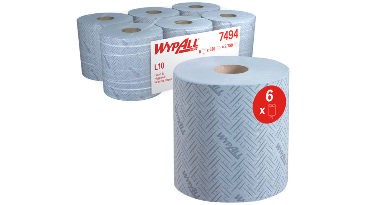 Poetsrol WypAll L10 1-laags 18,3cmx239m 630 vel blauw 7494