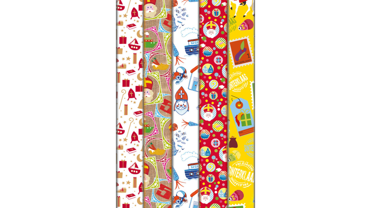 Inpakpapier Haza Sint 46.5x250cm doos à 100 stuks assorti