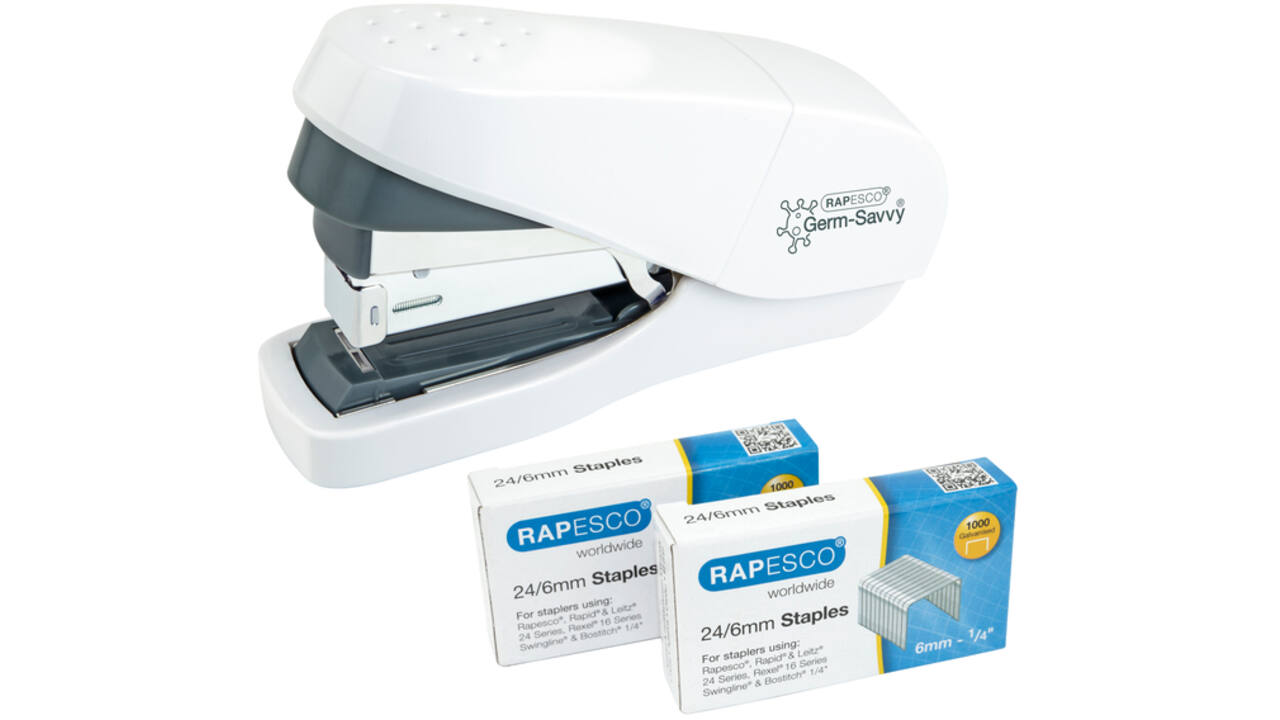 Nietmachine Rapesco Germ-Savvy ECO Less Effort Flat Clinch antibacterieel 24/6mm wit